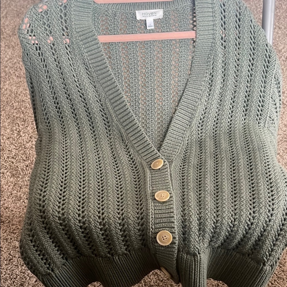 Cozy Olive Green Cardigan Sweater - Picture 7 of 15